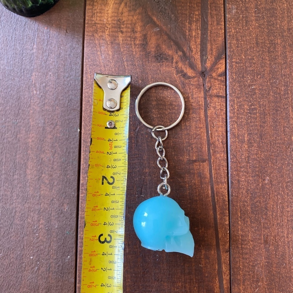 Handcrafted Resin Milky Light Blue Skull 3” Keychain Gothic Backpack Bag Charm - Picture 7 of 8